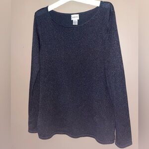 Chico’s Black Glitter Knit Scoop Neck Long Sleeve Blouse Women’s Size L 12 Silk